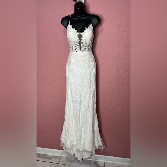 Lulus-Wonderstruck White Glitter Lace-Up Embroidered Lace Maxi Dress (Size:4) - Picture 8 of 8